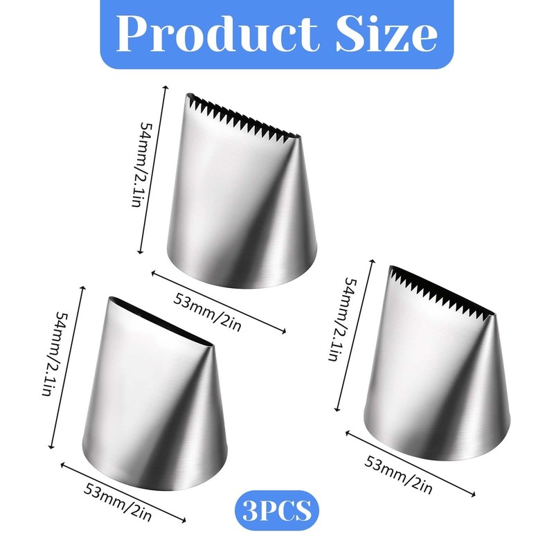 Ptwola 3 PCS Piping Tips Set Large Frosting Kit Stainless Steel Silver gallery