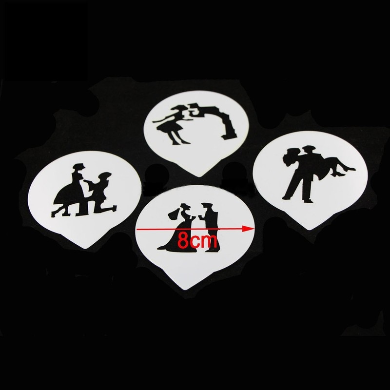 Kitchen Small 4PCS Wedding Fondant Decorating Cake Stencil Couple Lovers Cupcake