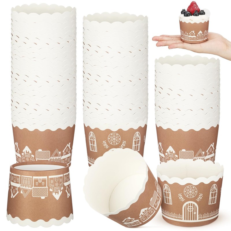 100 Pcs Christmas Baking Cup Gingerbread House Muffin Cups Cupcake Wrappers M…