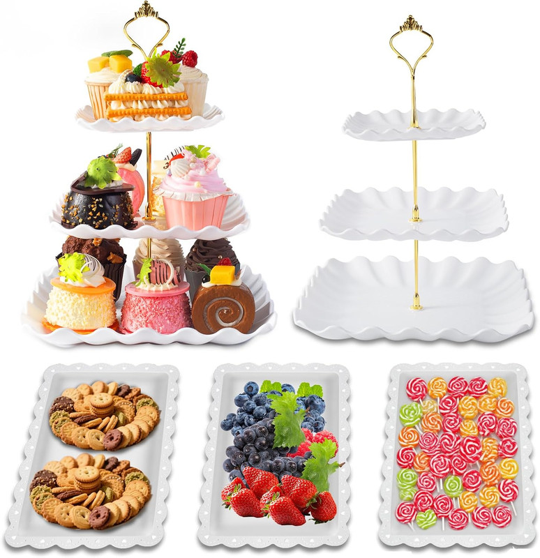 5 Pack Dessert Table Display Set, 2 Sets 3 Tier Cupcake Stand, 3 Pcs Food Servin gallery