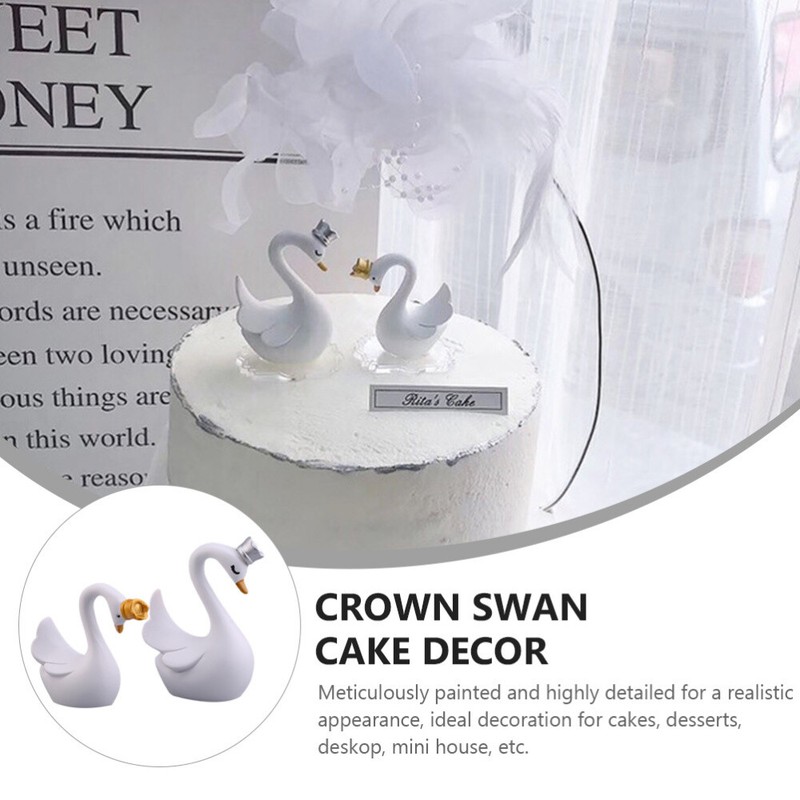 2PCS Swan Cake Topper Birthday Cake Topper Crown Swan Cake Decor Desktop Decor gallery