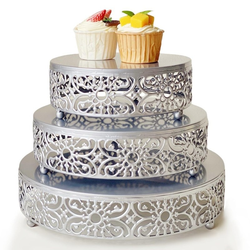 Silver Cake Stand, 3Pcs Round Metal Cake Stand Set, Dessert Cupcake Pastry Ca…