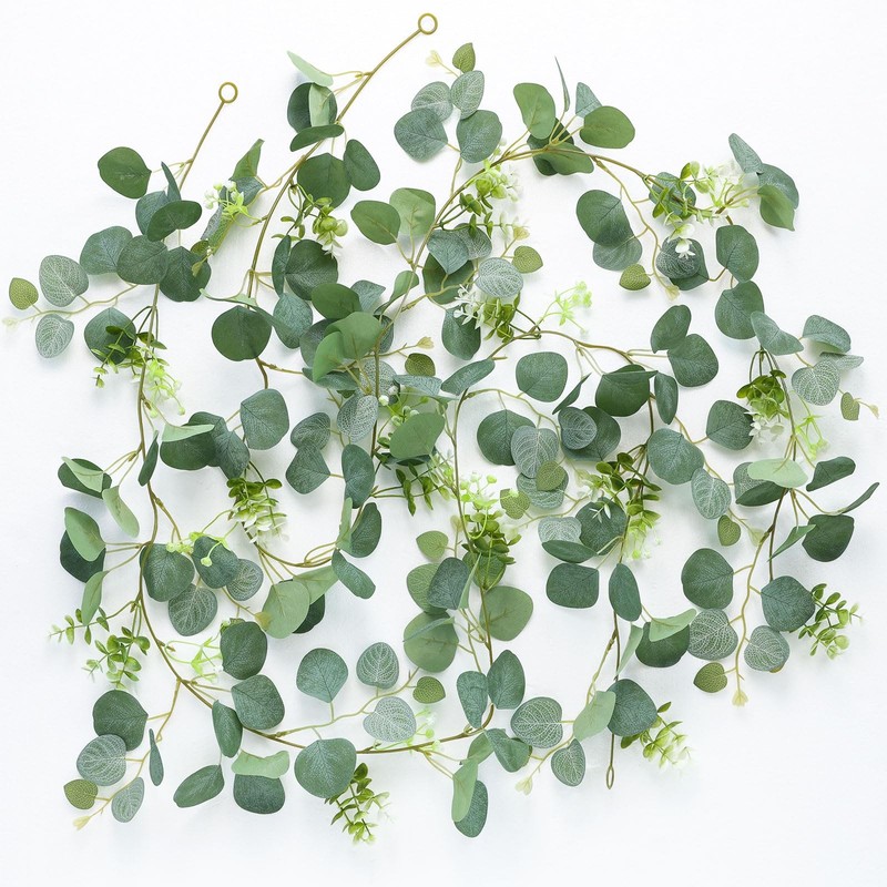 Mizii 2 Strands Artificial Eucalyptus Garland 68″ Fake Vine Silk Leaves