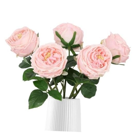 Real Touch Rose Artificial Flowers 5PCS Faux Peonies – Pink Realistic Roses