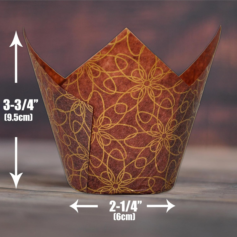(JUMBO Large Size) Brown Golden Pattern Tulip Baking Cups 2-1/4"(Base Diameter) gallery
