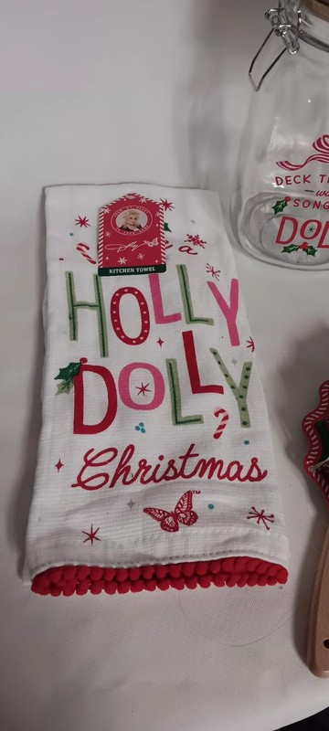 Dolly Parton Dollar General Christmas Lot Of 3 Baking. Jar Towel Cookie Cutter gallery