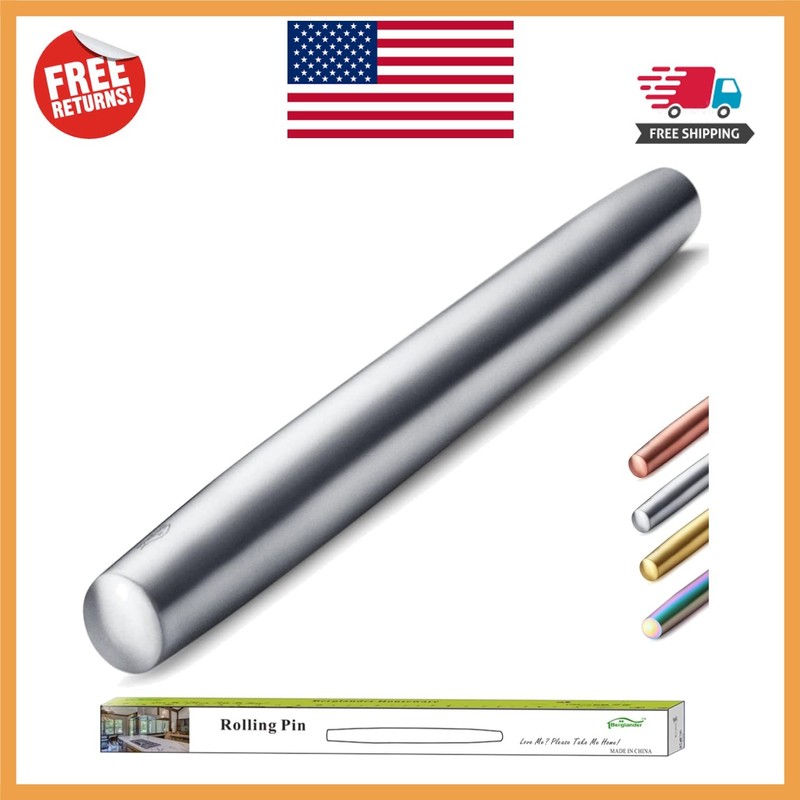 Ergonomic 16.7-Inch Stainless Steel Rolling Pin – Essential for Every Baker