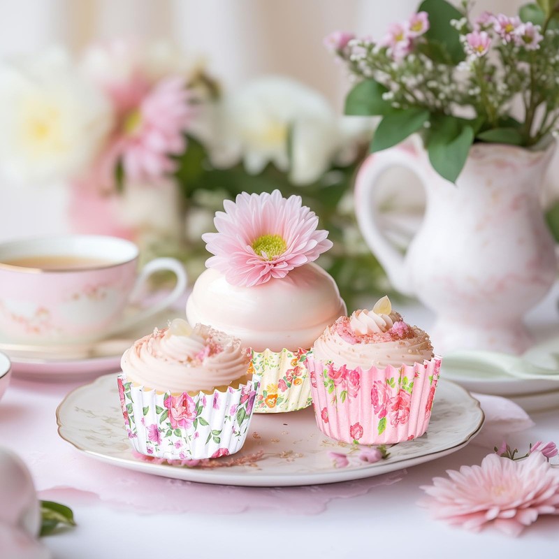 Spring Mini Floral Cupcake Liners Pink Flower Baking 1.4x0.8 Inch 600 PCS gallery