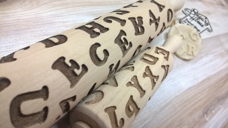 Alphabet Wooden Rolling Pin Laser Engraved Kids Pattern Embossing