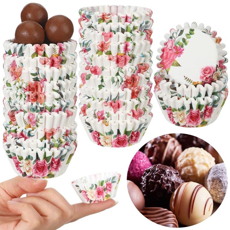Pink Mini Cupcake Wrappers Liners Baking Flower Floral Rustic Decor 600 PCS