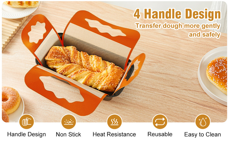2 Pcs Reusable Silicone Bread Loaf Pan Liner, Food Grade BPA Bread Baking Mat, gallery