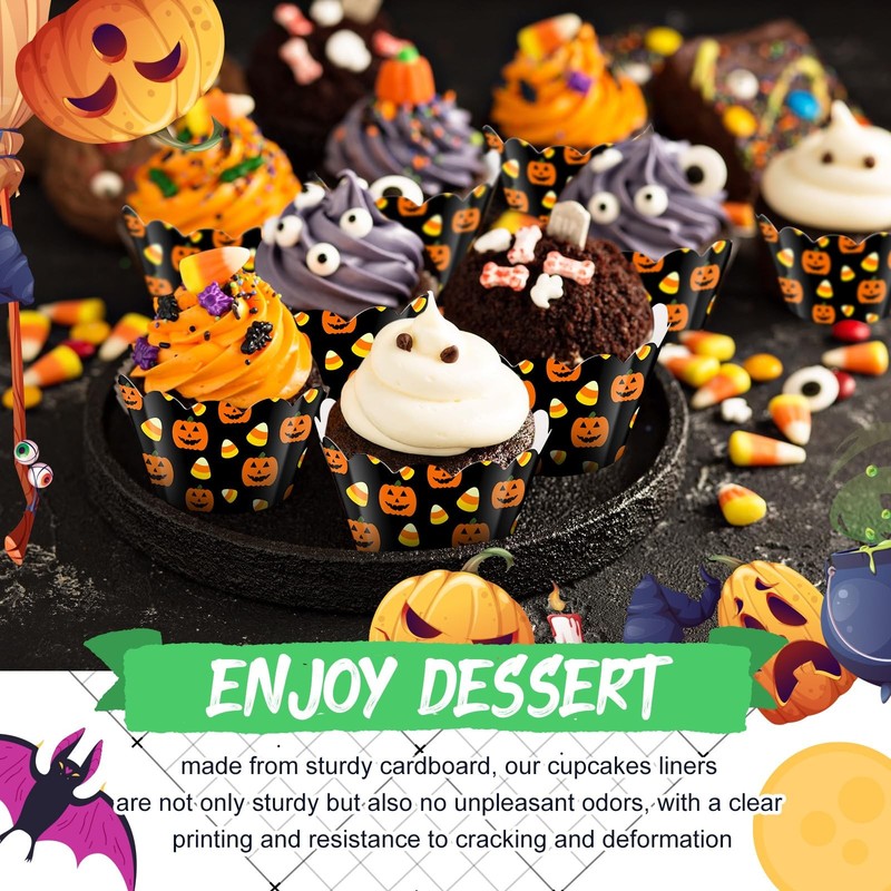 Domensi 100 Pcs Halloween Pumpkin Cupcake Wrappers Pumpkin, Black Yellow gallery