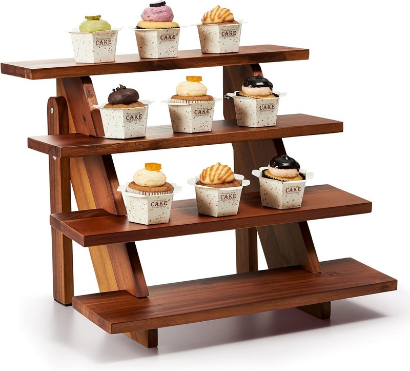 Versatile 4-Tier Wooden Cake Stand - Eco-Friendly Acacia for Decorative Tables gallery