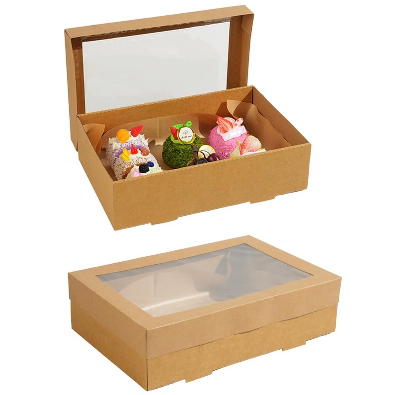10 Pack Bakery Boxes with Window, 13.78×9.84×3.15 Inch Cookie Boxes, Large Ca…