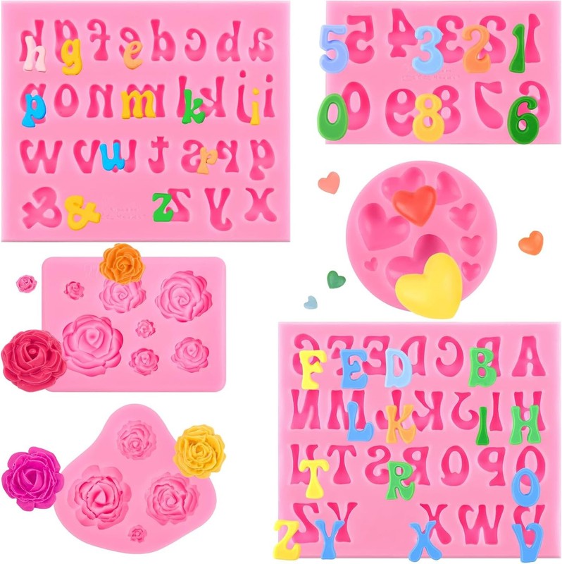 6 PCS – Silicone Letter, Flower and Heart Molds, For Chocolate, Candy & Crafts