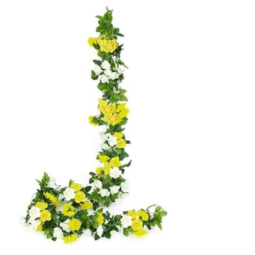 Artificial Rose Vines Yellow Flowers Garland Hanging Silk Rose Vine Yellow-b