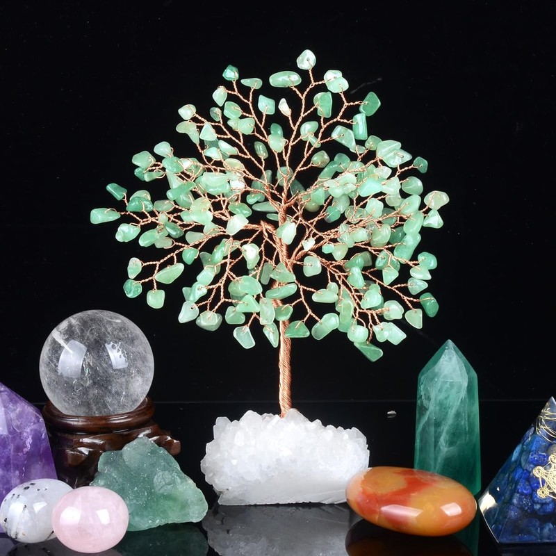 MASGEMES Crystal Tree of Life, Aventurine Jade Clear Quartz Cluster Base, Bonsai gallery
