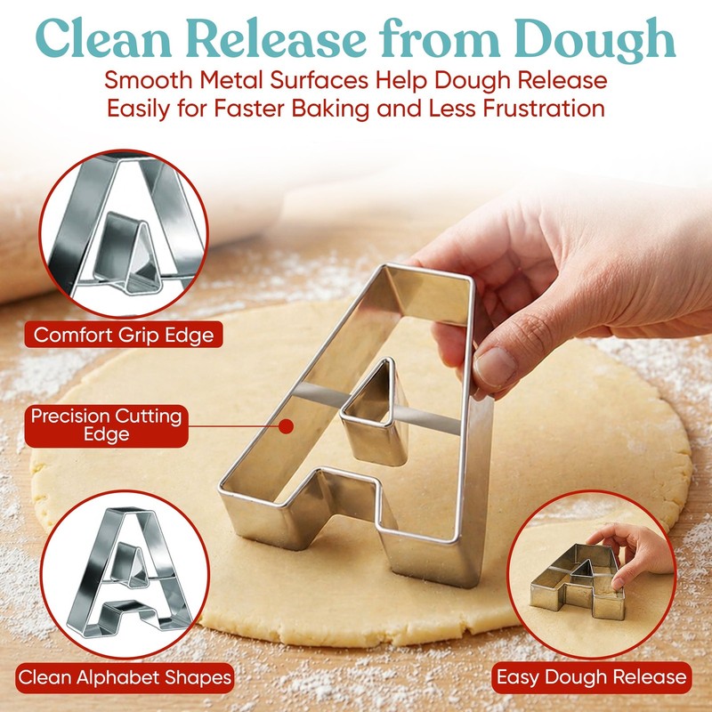 Bakerpan Stainless Steel Alphabet Cookie Cutter Set Big 3.5 Inch English gallery