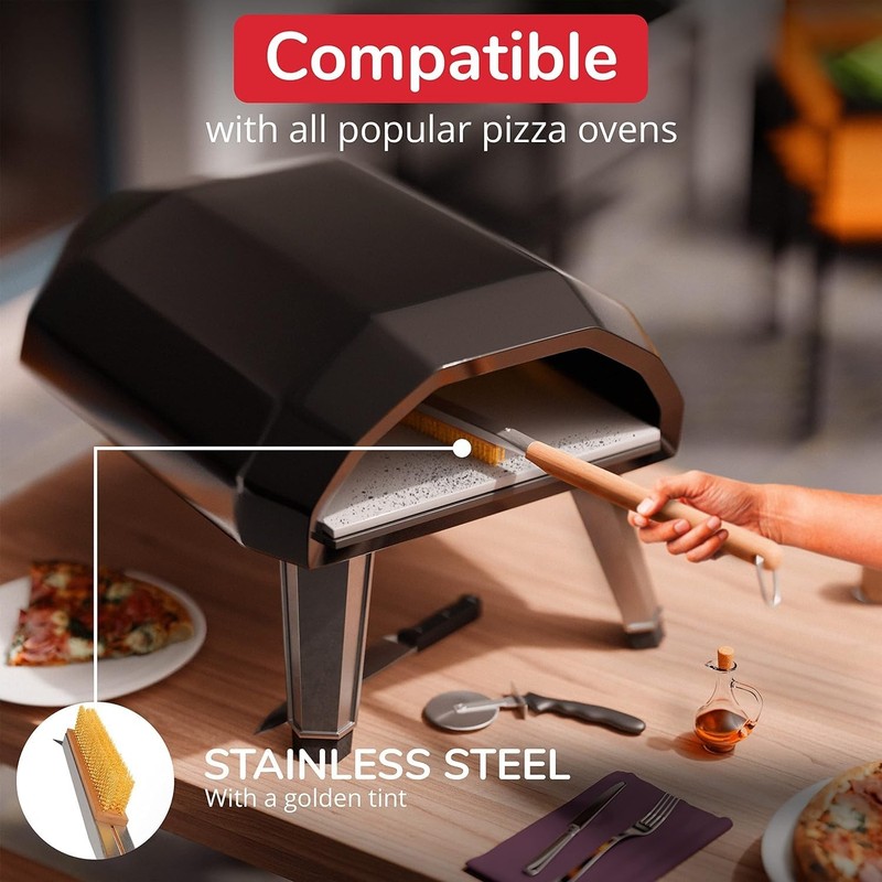22” Pizza Oven Brush with Stone Scraper - Heat Resistant Stainless Steel Bris... gallery