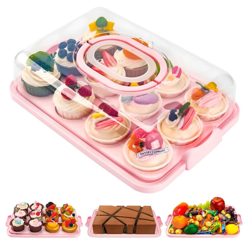 Cupcake Containers with Lid Rectangular Cake Carrier 3-in-1 Multipurpose Cupc…