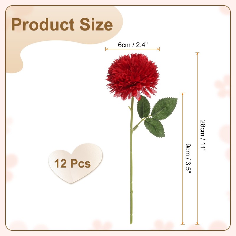 12pcs Artificial Chrysanthemum Ball Flower Faux Mum Flower Bouquet, Red gallery