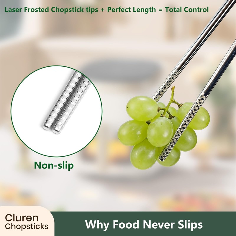 Premium 304 Stainless Steel Chopsticks Set (5 pair) - Reusable Metal Chopstic... gallery
