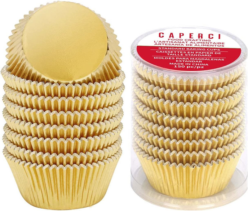 Standard Cupcake Liners Gold Foil Muffin Baking Cups 150-Pack – Premium Greasepr