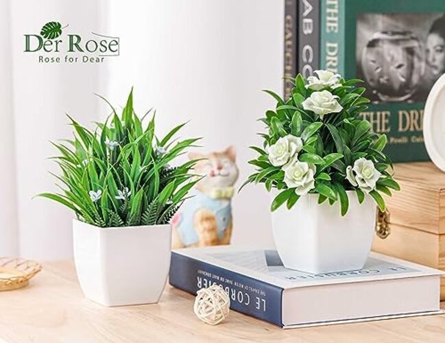 Pack Fake Plants Small Artificial Potted Faux Plants with Flowers for Home 4 gallery