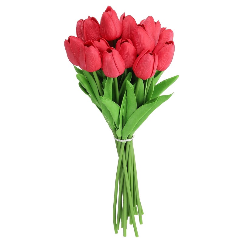 20pcs Tulips Artificial Flowers, Faux Flowers Fake Tulip Stems(Dark Red)