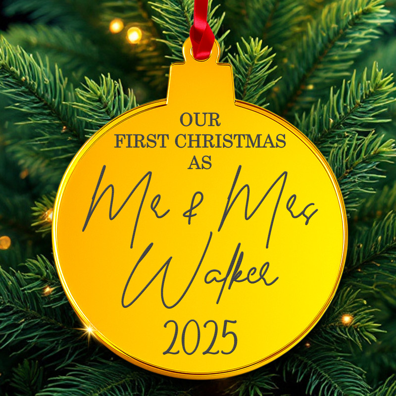 PERSONALISED First Christmas as MR & MRS Bauble Ornament Custom Acrylic 3mm gallery
