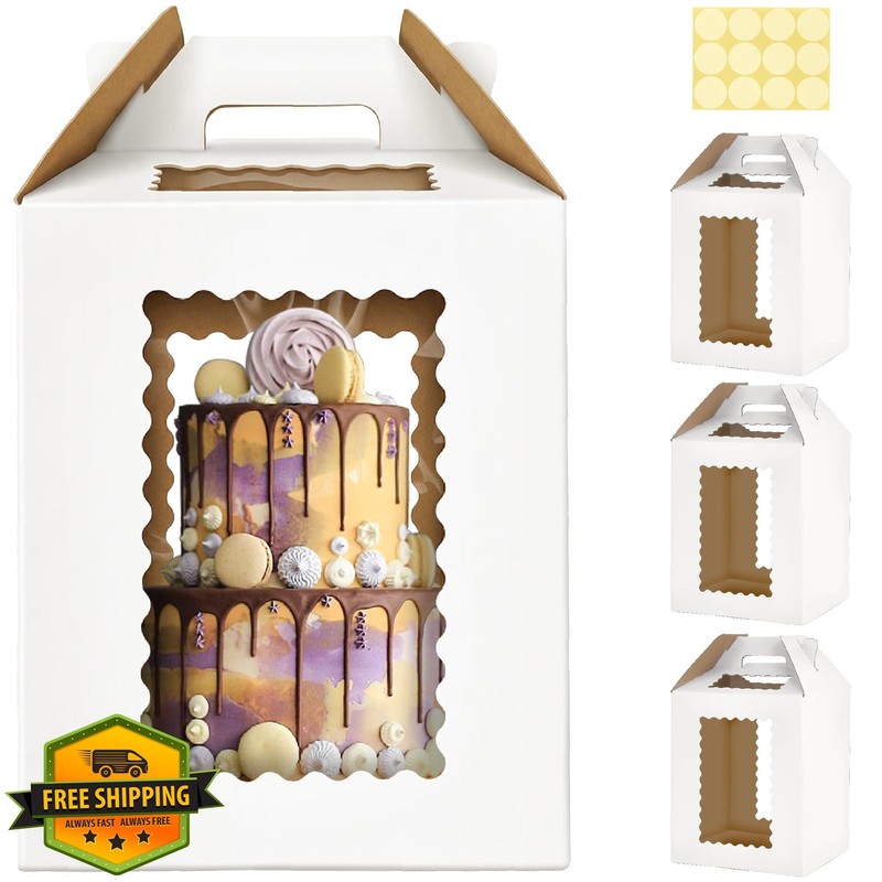 Yinlinsta 3 Pack White 12x12x14 Inch Tall Cake Boxes