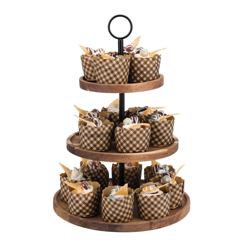 3 Tier Cupcake Stand, Wood Tiered Serving Tray Cupcake Tower, Serving Stand D…