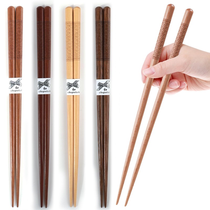 5 Pairs Reusable Chopsticks Japanese Natural Wooden Hand Carved 8.8 Inch gallery