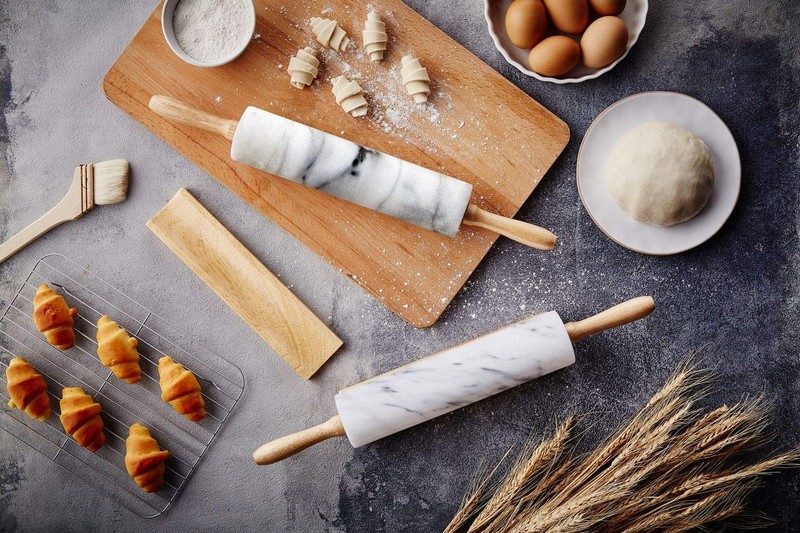 Rolling Pin-Wooden Handles(White)(Premium Quality) Polished Surface 18-inch(1... gallery
