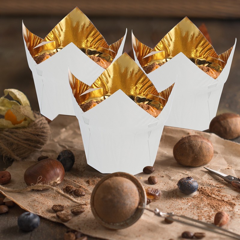 50Pcs Tulip Baking Cups Cupcake Muffins Liners Aluminum Foil Paper Gold/Red gallery