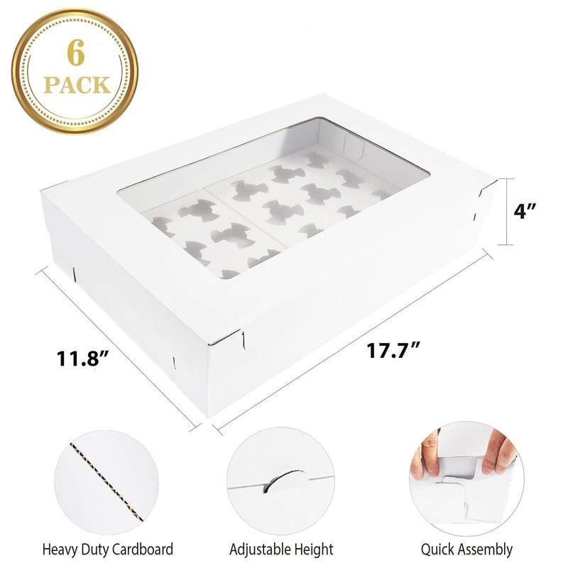 6 PCS Corrugated Cupcake Boxes Window Fits 24 Standard Mini 17.7x11.8x4 Inch gallery
