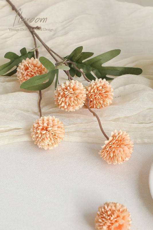 Floroom 9pcs Burnt Orange Peach Mix Faux Silk Mums Artificial Flowers, Bulk Fake gallery