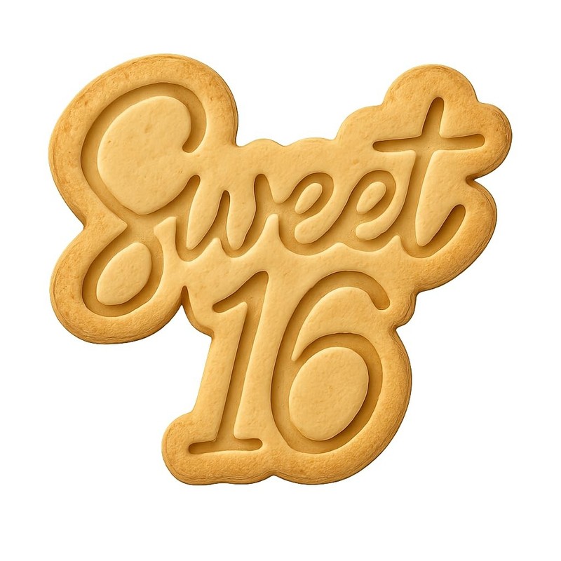 Sweet 16 in Script Cookie Cutter & Stamp, Fondant & Clay – 4×3.6