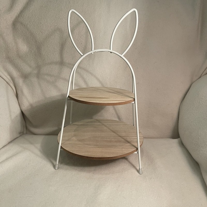 Easter Bunny Tiered Cupcake Stand White Metal Frame & Wood Platform Folds Up