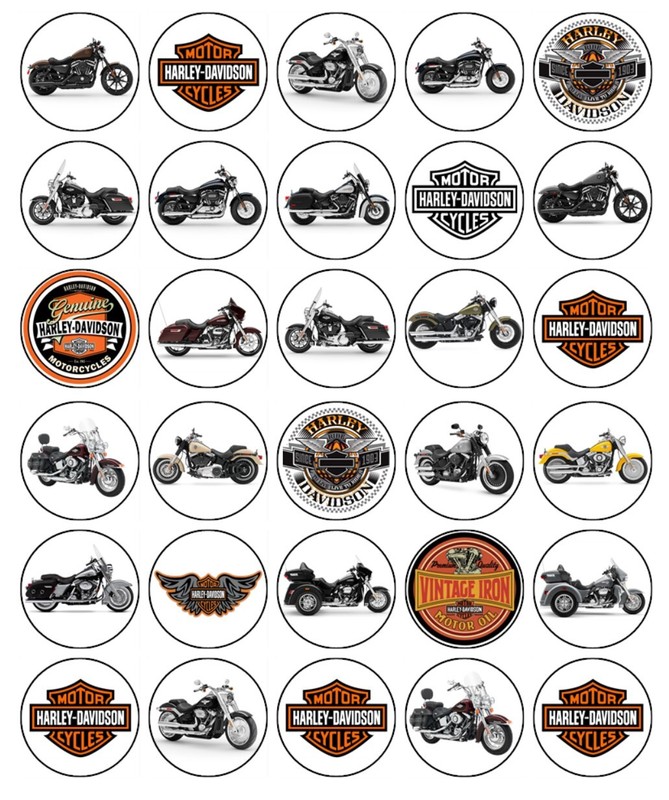 Harley Davidson Edible Cupcake Toppers Wafer Birthday Cake Decorations (2 Sizes) gallery