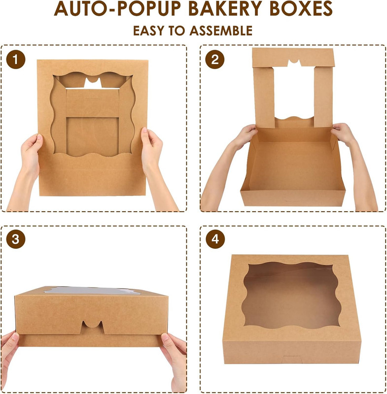 Moretoes 25Pcs Pie Boxes, 12X12X3 Inch Auto-Popup Brown Bakery Boxes with Window gallery