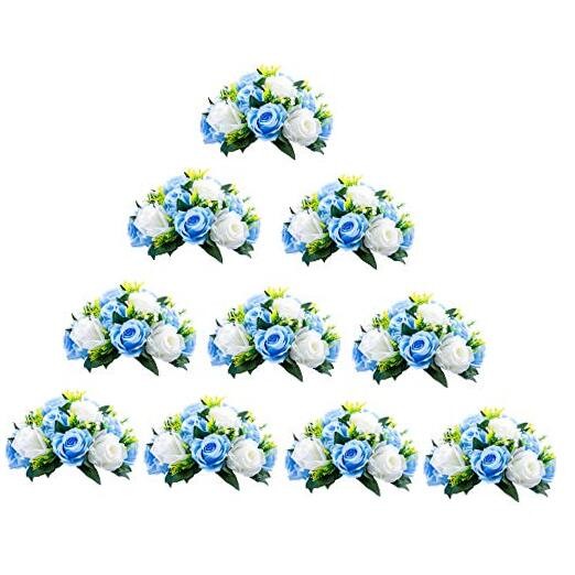 Pcs of 10 Fake Flower Ball Arrangement Bouquet,15 Heads 10 Pcs Blue & White
