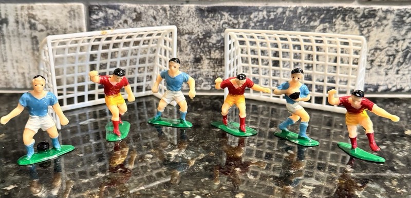 Vintage 1980’s Set of 6 Soccer Players Cake Toppers with 2 Nets Cupcakes