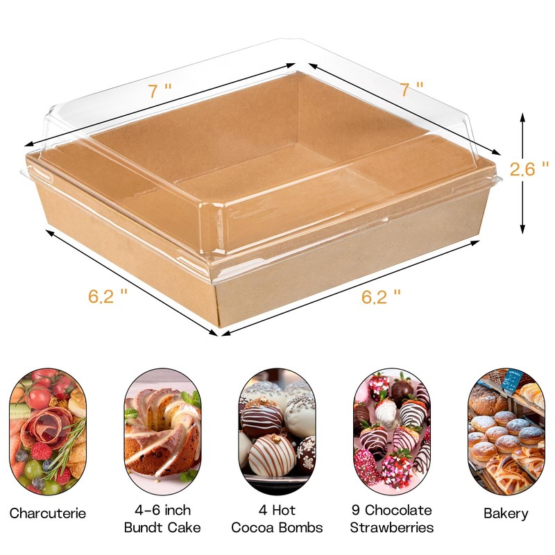 7 x 7 Inch Large Charcuterie Boxes with Clear Lids, 20 Pack Disposable Square... gallery