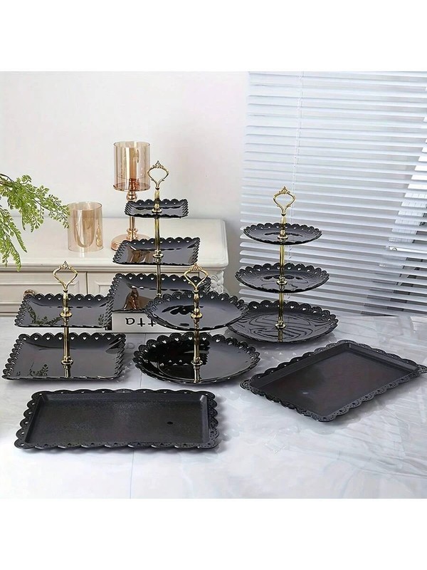 NEW 6 Pcs Cake Stand, Plastic Dessert Table Display Set, Three-Tier Shelf Black