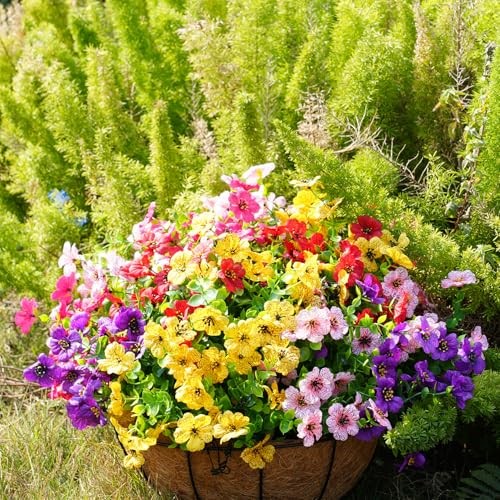 Artificial Flowers for Outdoor, UV Resistant 20 Yellow Purple Rosy Pink Red gallery