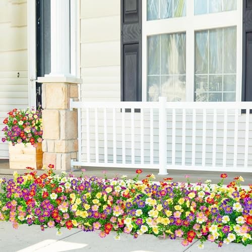 24 Bundles Artificial Silk Flowers for Outdoors, Fake Plants Faux Multi Color gallery