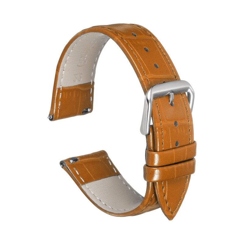 22mm Leather Watch Strap with Quick Release for Coffee