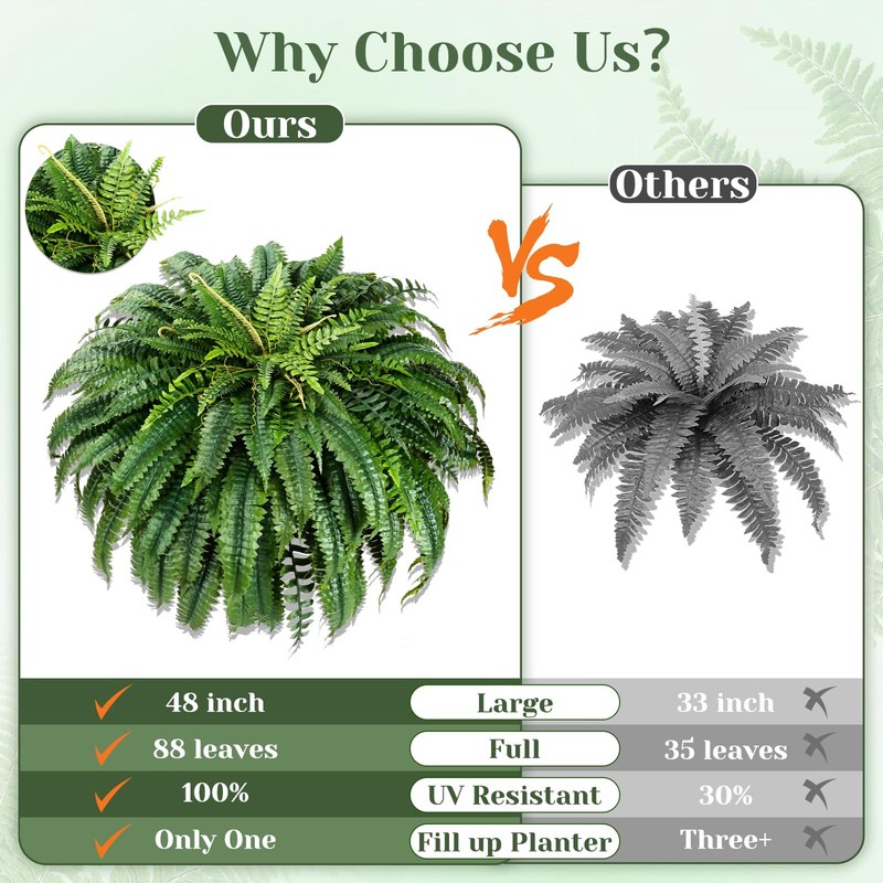 Martine Mall 2Pcs 48/ 88 Leaves Xxl Large Fake Ferns Artificial Ferns For gallery