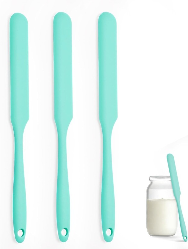 Silicone Jar Spatula Set of 3, Long Handle Skinny Spatula and Stle for